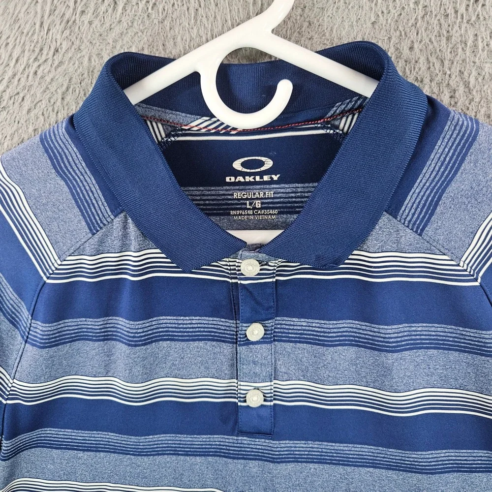 Oakley Mens Hydrolix Golf Polo Shirt Blue Striped Regular Fit Large L - Picture 2 of 9